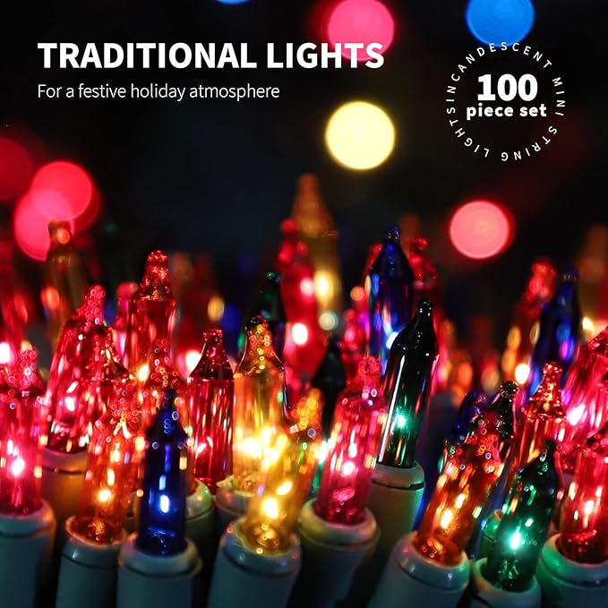 100LIGHTS Multi Extra-Bright with End Connectors Christmas Decorative Lights 5.98m UL Certified Mini String Light Set Waterproof for Home Garden Holiday Christmas Tree Party Patio Wedding-Ruum Studio Home