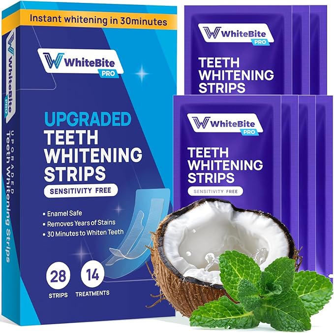 Whitebite Pro Upgraded Teeth Whitening Strips 28 Strips (14 Treatments) | Enamel-Safe | Deep Stains Removal | Non-Slip Design | Whitening Without Any Harm | Mint-Ruum Studio Home