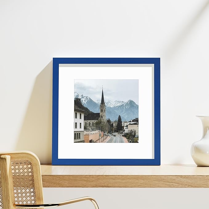 Vittanly 12x12 Picture Frame Set of 9 - Display 8x8 Photos with Mat or 12x12 Without Mat, Wall Mount Frames for Home Decor, Horizontal or Vertical (Blue)-Ruum Studio Home