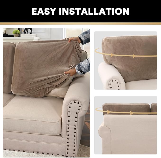 PrinceDeco Sectional Couch Covers Velvet Cushion Covers for Sectional Couch Washable Cushion Covers for Sectional Sofa Pet Friendly Sectional Sofa Slipcovers(1 Chaise Back+ 3 Sofa Back,Taupe)-Ruum Studio Home