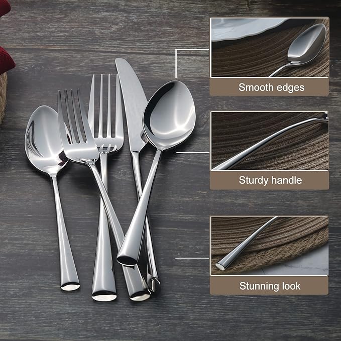 Alata Bailey 20-Piece Forged Silverware Set Stainless Steel Flatware Set,Service for 4,Mirror Polished Cutlery Set,Dishwasher Safe…-Ruum Studio Home