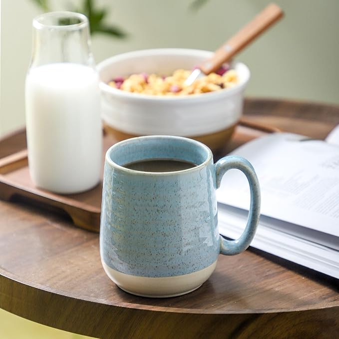 Hasense Ceramic Coffee Mugs, 15 Oz Coffee Cup with Handle Set of 4, Large Coffee Mug for Men, Modern Latte Cup for Cappuccino, Tea, Cocoa, Microwave & Dishwasher Safe, Birthday Gift, Light Blue-Ruum Studio Home