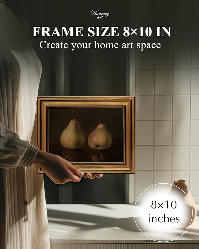 HUARCEY Gold Framed Vintage Wall Art for Living Room, Pear Fruits Painting Prints Shelf Decor for Kitchen, Aesthetic Bedroom Wall Art Decor, Christmas Gift for Friends or Family (Two Pears - 8"x10")-Ruum Studio Home