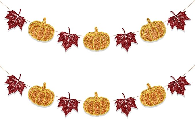 Fall Decorations Home Thanksgiving decor - Pumpkin and Maple Leaves Sign Fall Autumn Harvest Garland Hanging Bunting Banner(Pre-Strung)-Ruum Studio Home