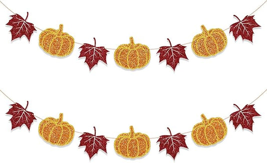 Fall Decorations Home Thanksgiving decor - Pumpkin and Maple Leaves Sign Fall Autumn Harvest Garland Hanging Bunting Banner(Pre-Strung)-Ruum Studio Home