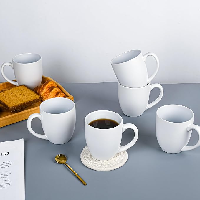 16oz Coffee Mugs Set of 6, Large Ceramic Modern Coffee Mugs With Handle For Tea,Latte,Cappuccino,Cocoa. Dishwasher.Microwave Safe (Matte White)-Ruum Studio Home