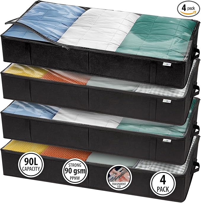 Closet Organizers and Storage - Maximize Space with Under Bed Storage Containers & Clothes Storage - Ideal Closet Organizer, Toy Storage Organizer & Underbed Storage (Black, 4 Pack)-Ruum Studio Home