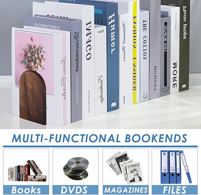Book Ends, Sturdy Wooden Bookends for Shelves - Heavy Duty Non-Slip Book Organizers, Decorative Bookend Holders for Home Office, Library, Black Walnut Universal Economy Bookend, Small, 1 Pair-Ruum Studio Home