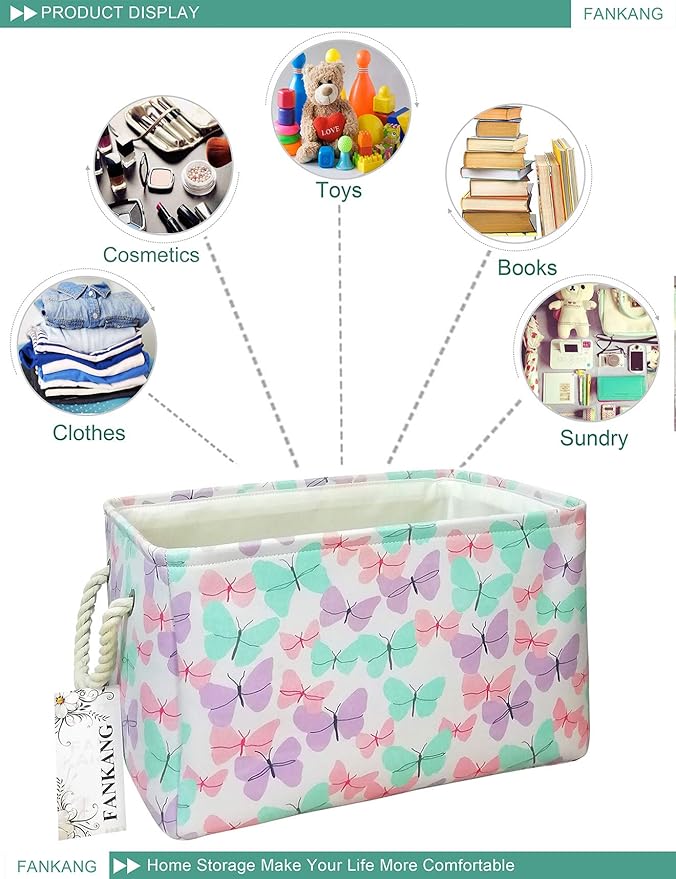 FANKANG Rectangular Laundry Basket Nursery Storage Fabric Storage Bin Storage Hamper,Gift Baskets (Butterfly)-Ruum Studio Home