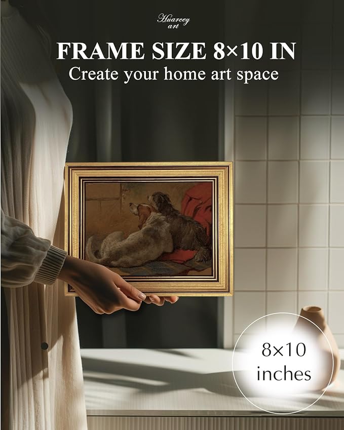 HUARCEY Gold Framed Vintage Wall Art for Living Room Dogs Oil Painting Wall Decor– Cozy Pet-Themed Aesthetic Room Decor for Bedroom Prints Study Classic Animal Artwork Gift for Dog Lovers 8"x10"-Ruum Studio Home