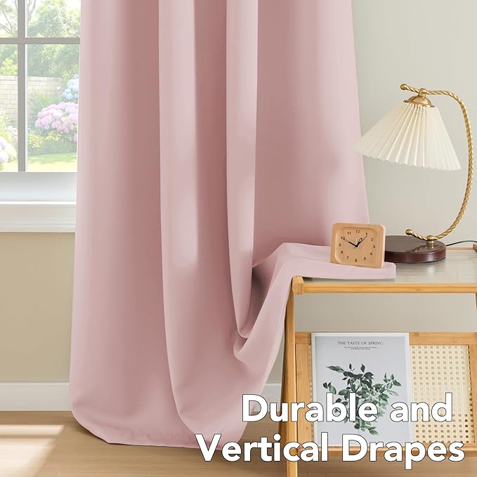 H.VERSAILTEX Blackout Curtains for Bedroom Thermal Insulated Room Darkening Living Room Curtains 63 Inch Long Grommet Privacy Protection Window Curtain Panels/Drapes for Nursery, 2 Panels, Baby Pink-Ruum Studio Home