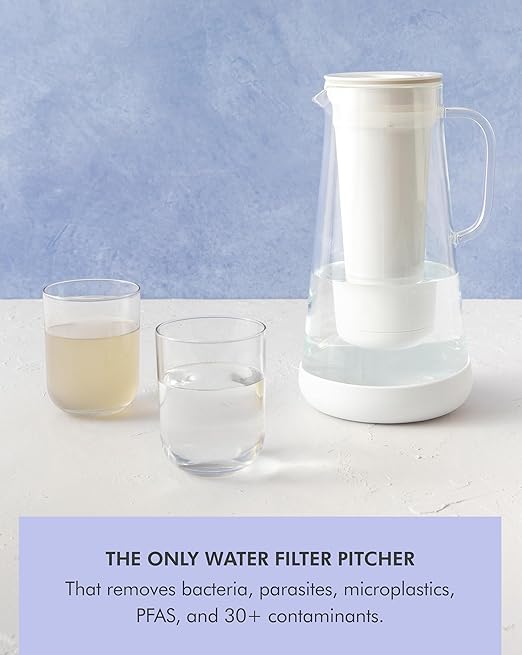 LifeStraw Home Water Pitcher, 7-Cup, White, Glass with Silicone Base, White, for Everyday Protection Against Bacteria, Parasites, Microplastics, Lead, Mercury, PFAS and a Variety of Chemicals-Ruum Studio Home