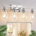 4 Light Bathroom Light Fixtures, Chrome Vanity Lights with Clear Glass Shades, Modern Bathroom Light Fixtures Over Mirror, Modern Bathroom Wall Lamp for Mirror Living Room Cabinet-Ruum Studio Home
