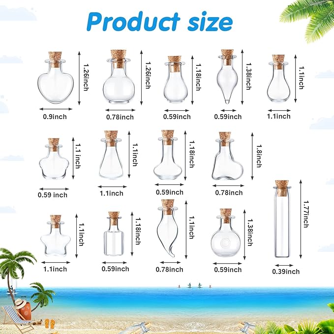 140 Pcs Mini Glass Bottles with Cork Stoppers Tiny Wishing Potion Bottles, 14 Shapes, Small Spell Apothecary Jar Vials Witchcraft Drifting Jar for Wedding Halloween Party Arts DIY Crafts-Ruum Studio Home