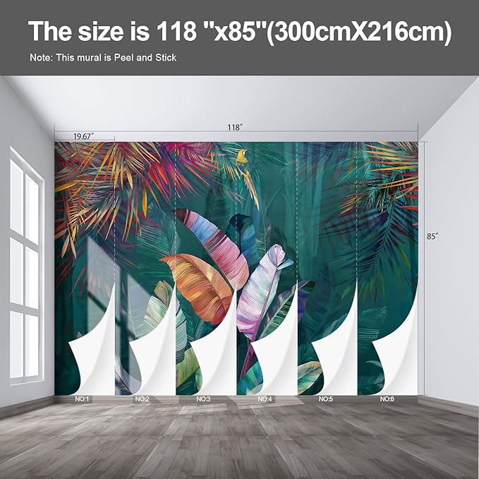 Colorful Banana Leaf Wall murals Peel and Stick Wallpaper for Bedroom Living Room - 85"x118"-Ruum Studio Home