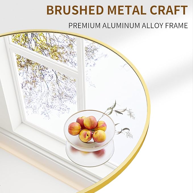 BEAUTYPEAK 48 Inch Round Mirror, Metal Frame Circle Mirror, Wall Mounted for Entryway, Bathroom, Vanity, Living Room, Gold-Ruum Studio Home