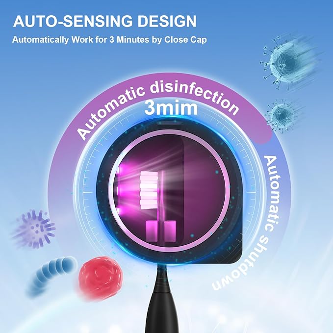 UV Toothbrush Sanitizer Holder, Toothbrush Sanitizer and Holder Cover Caps with Fan Drying, Rechargeable Portable Toothbrush Cleaner Case Fits Most Electric and Manual Toothbrushes (Black)-Ruum Studio Home