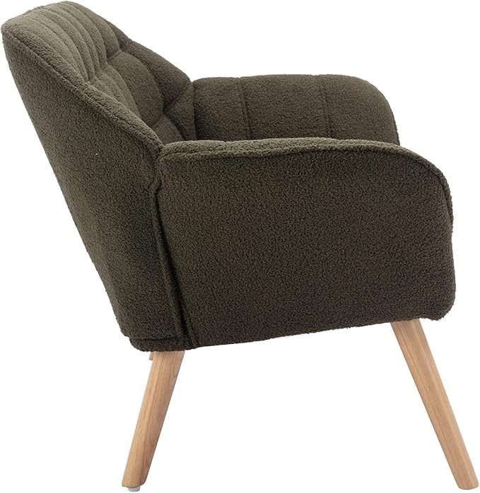 48" Small Loveseat Sofa, Modern Sherpa Mini Sofa Couch 2-Seater Fluffy Love Seat with Quilting Backs and Wood Legs for Living Room, Bedroom and Small Space, Green-Ruum Studio Home