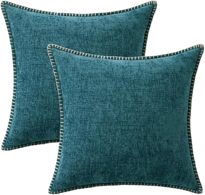 MIULEE Pack of 2 Couch Throw Pillow Covers 20x20 Inch Dark Teal Farmhouse Decorative Pillow Covers with Stitched Edge Soft Chenille Solid Dyed Spring Pillow Covers for Sofa Bed Living Room-Ruum Studio Home