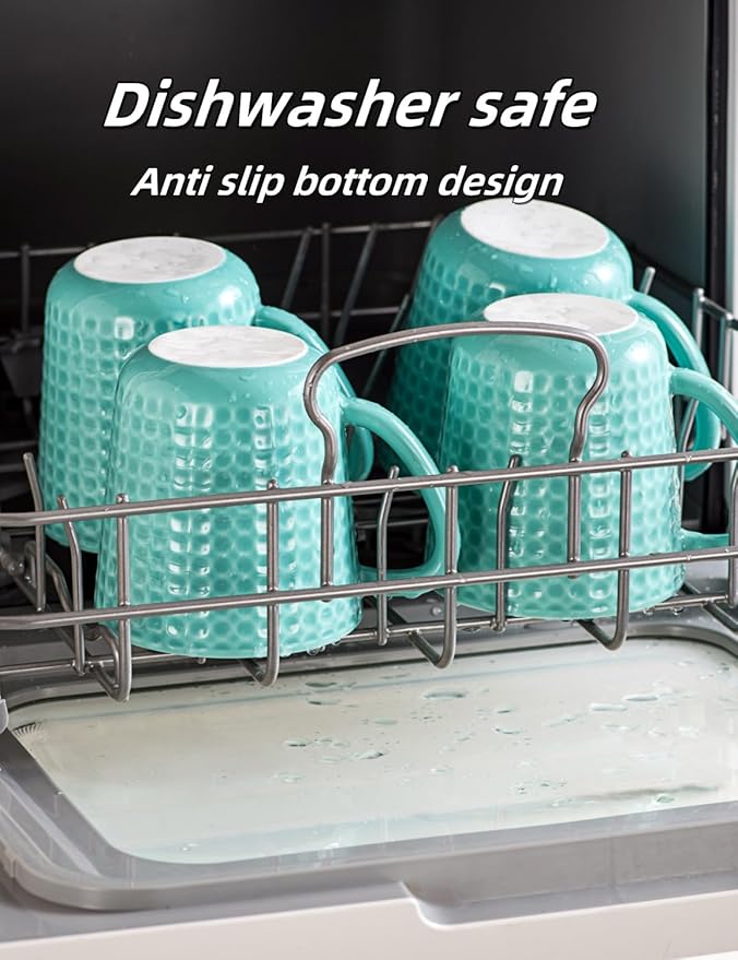 Ceramic Coffee Mugs 15 oz, Large Waffle Embossed Mug Set with Handle, Unique Coffee Cups for Latte, Cappuccino, Cocoa, Hot Tea, Mocha, Milk, Housewarming Wedding Present - Set of 4 (Turquoise)-Ruum Studio Home