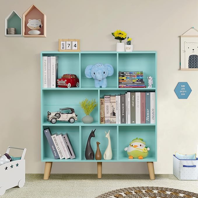 LEYAOYAO Bookshelf,3 Tier Book Shelf with Legs,Pink Modern Bookshelf,Large Freestanding Open Modern Bookshelves,Display Bookcases Decor Furniture for Nursery-Ruum Studio Home