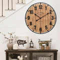 Large Old Town Farmhouse Wall Clock 24 Inch Rustic Antique Wood with Metal Circle and Large Numerals Silent Battery Operated Wall Clock for Office Kitchen Bedroom Living Room-Ruum Studio Home
