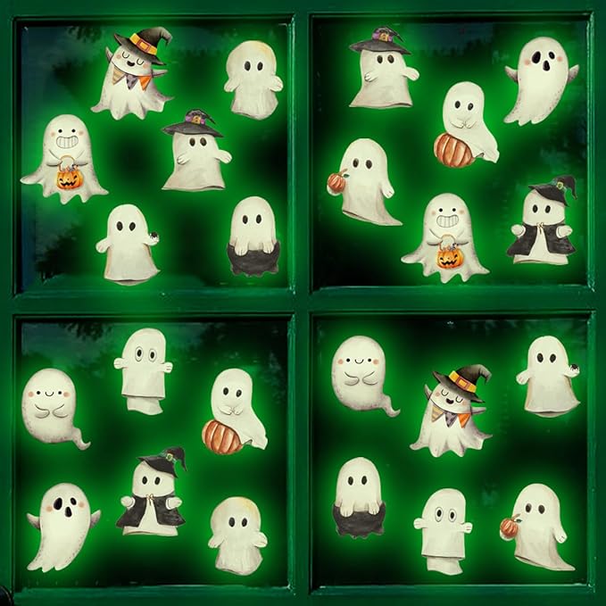 Clothmile Glow in The Dark Halloween Ghost Window Clings, Green Luminous Double-Side Window Stickers for Party Decorations, Home, School, Glass-Ruum Studio Home