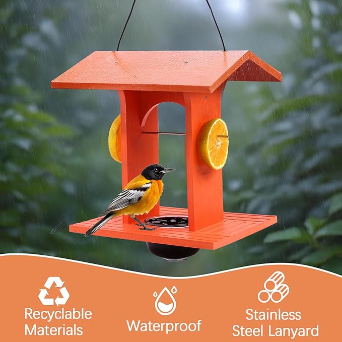 Oriole Feeder for Outdoors Hanging with Gift Box, Durable Plastic Oriole Jelly Feeder with Fruit Holder & 6oz Glass Bowl, Bird Feeder for Orioles with Roof Rain Protection for Garden, Patio, Backyard-Ruum Studio Home