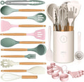 Silicone Cooking Utensils Set - Silicone Kitchen Utensils for Cooking Wooden Handles, 446°F Heat Resistant Kitchen Utensil Spatula Sets w Holder, Gadgets for Non-Stick Cookware BPA FREE (Multicolour)-Ruum Studio Home