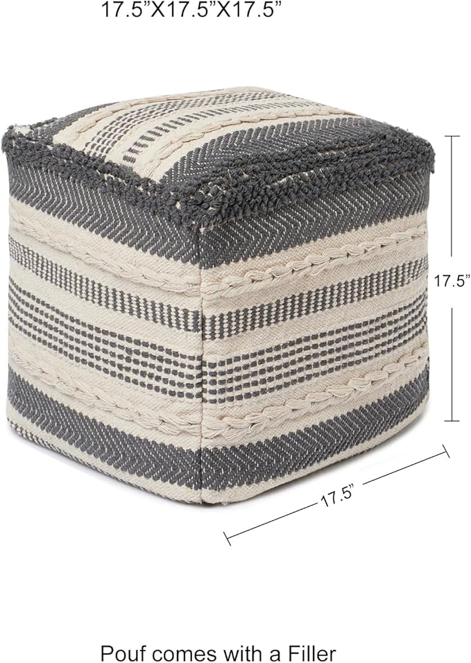 REDEARTH · Tufted Pouf Ottoman with Filler Textured Storage Cube Bean Bag Pouffe Footrest for Living Room, Bedroom, Nursery, Kidsroom; 100% Cotton (17.5"X17.5"X17.5", Precis Descant Gray)-Ruum Studio Home