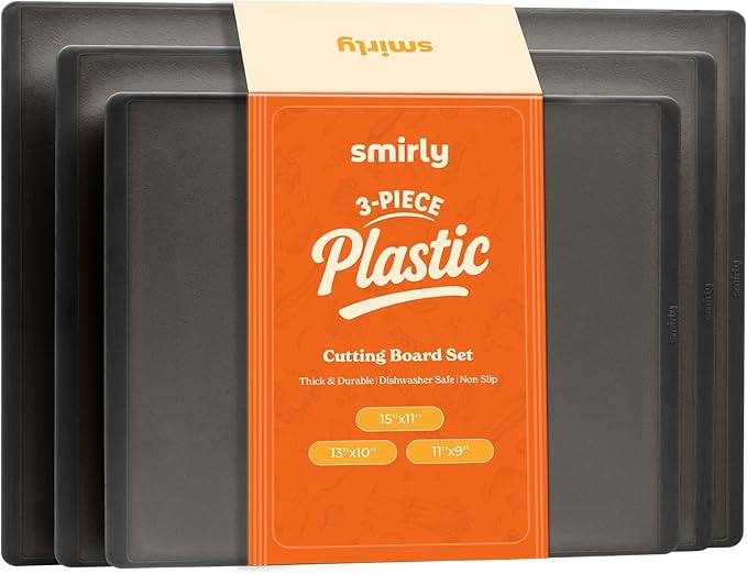 SMIRLY Plastic Cutting Board Set 3 Pieces, Non-Slip Dishwasher Safe Chopping Boards for Kitchen, Dark Grey-Ruum Studio Home