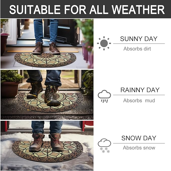 CHICHIC Entrance Door Mat Large 18 x 30 Inch Entry Way Doormat Front Door Rugs Outdoors Heavy Duty Welcome Mat Non Slip Rubber Back Low Profile for Garage, Patio, High Traffic Area, Semicircle-Ruum Studio Home