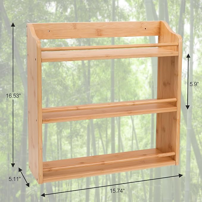 Bamboo Spice Rack Organizer, 3 Tier Spice Jars Shelf for Kitchen Countertop or Wall Mounting-Ruum Studio Home