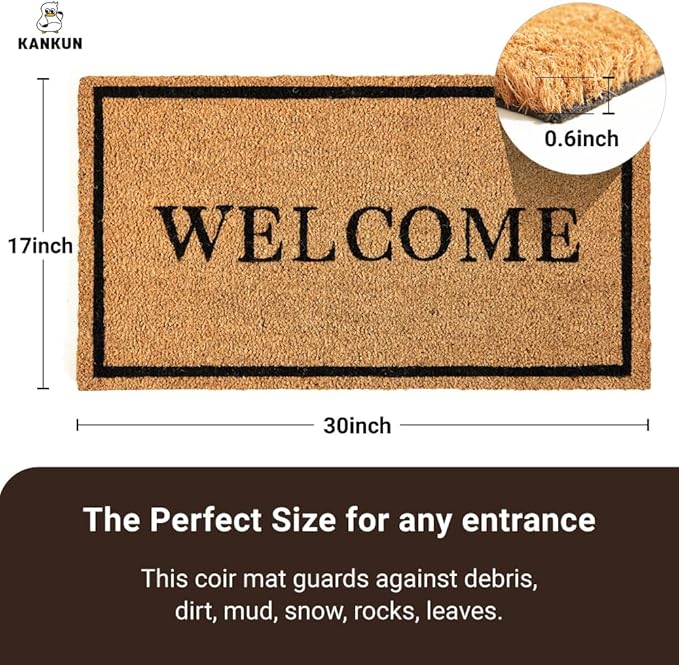 KANKUN Coco Coir Door Mat with Heavy Duty Backing, Welcome Doormat (17" x 30"), Doormat Entrance (Welcome2-2Pack)-Ruum Studio Home