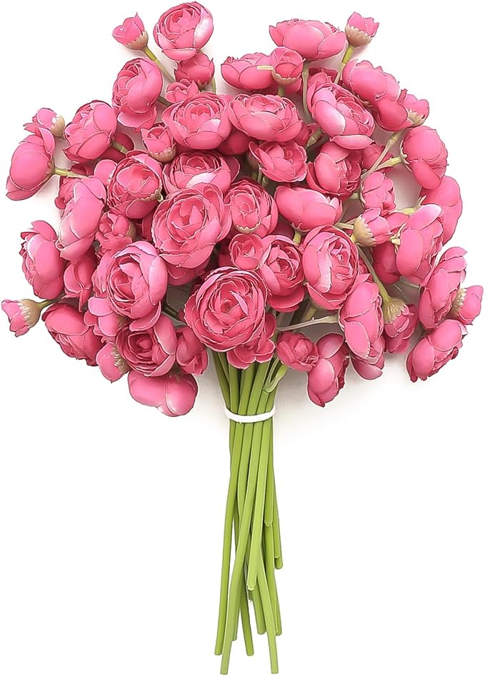 Floroom Ranunculus Artificial Flowers 18 Pcs Fuchsia Faux Silk Mini Ranunculus Bulk Fake Wedding Filler Flowers for DIY Hot Pink Bouquets, Centerpieces, Bridal Shower Decorations & Arrangements-Ruum Studio Home