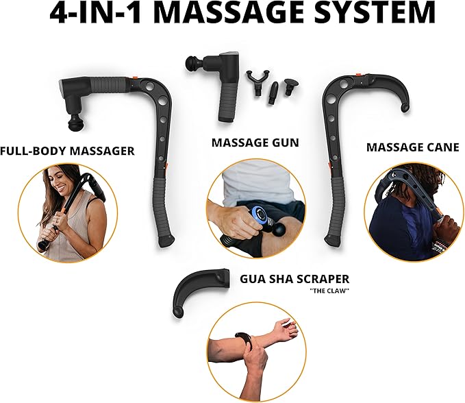 Talon Percussion Massage Gun + Massage Cane + Gun Holder System - Deep Tissue Muscle Massager with Arm Attachment for Whole Body Pain Relief, Upper and Lower Back, Neck & Shoulder Relaxer-Ruum Studio Home