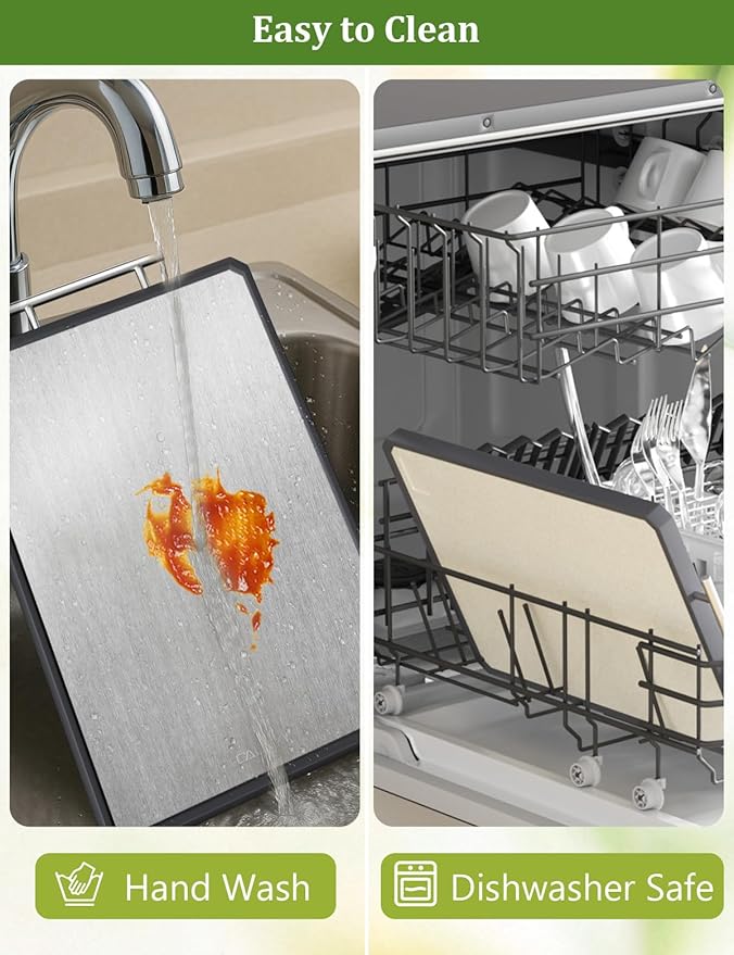 Titanium Cutting Boards for Kitchen, 2 in 1 Metal Cutting Board for Chopping Meat/Vegetables, Double Sided Pure Titanium&Wheat Straw PP Chopping Board, Food-Grade, Dishwasher Safe Large 16.3”×11-1 PC-Ruum Studio Home