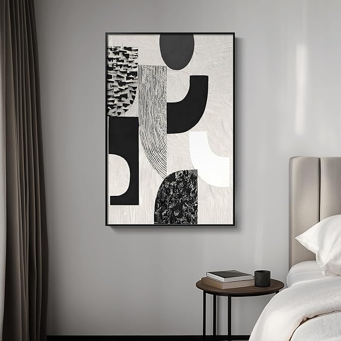Framed Black and White Abstract Wall Art, Modern Minimalist Canvas Prints Paintings Artwork for Walls, Geometric Pictures for Living Room Dining Room Bedroom Office Bathroom Wall Decor 24x36 In-Ruum Studio Home