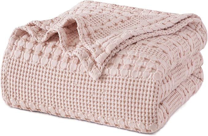 PHF 100% Cotton Waffle Weave Blanket Twin Size, Soft Lightweight Breathable Cozy Summer Blankets for Bed, Luxury Aesthetic Woven Bedding for Home Decor, 66"x90", Pink/Mauve-Ruum Studio Home