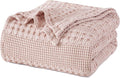 PHF 100% Cotton Waffle Weave Blanket Queen Size, Soft Lightweight Breathable Cozy Summer Blankets for Bed, Luxury Aesthetic Woven Bedding for Home Decor, 90"x90", Pink/Mauve-Ruum Studio Home