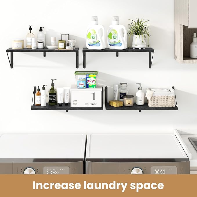 Heimlove 24 Inches Black Floating Shelves,8 Inches Deep Wall Bookshelf Mounted Display&Storage Wood Wall Shelves for Kitchen Bathroom Laundry Living Room,Set of 3-Ruum Studio Home