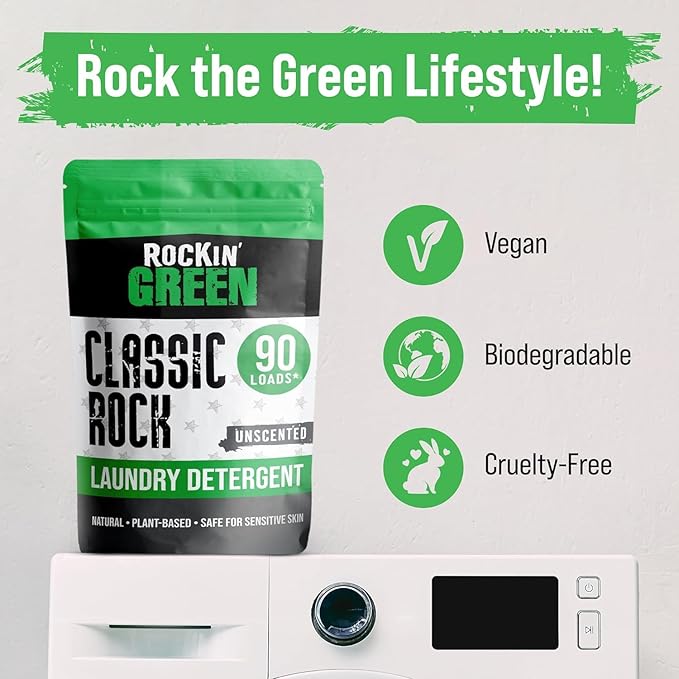 Rockin' Green Classic Rock Laundry Detergent Powder (90 Loads) - All Natural Laundry Detergent - Sensitive Skin Laundry Powder (Unscented)-Ruum Studio Home