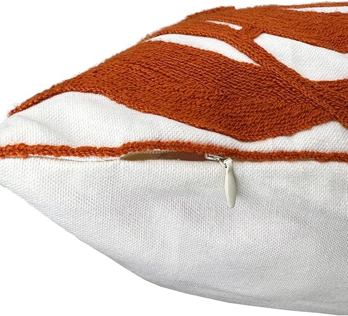 Alysheer Farmhouse Floral Leaves Embroidered Decorative Throw Pillow Cover 18x18 inches, Boho Tufted Flowers Embroidery Pattern Chic Cotton Cushion Case for Couch Bed Sofa Living Room(Burnt Orange)-Ruum Studio Home