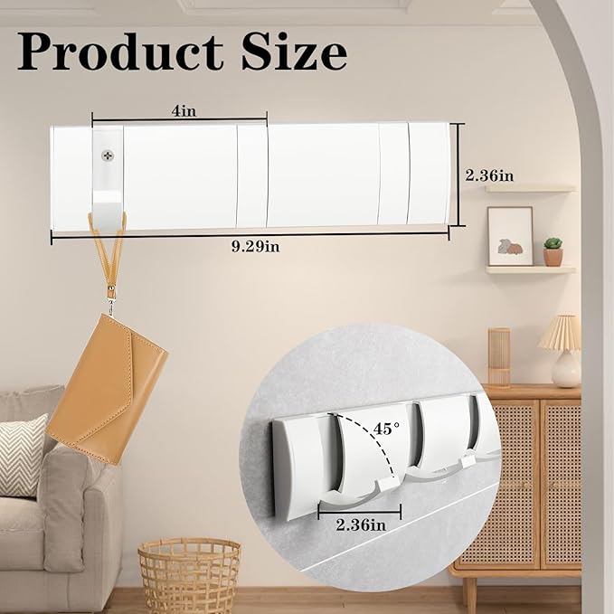 Folding Coat Hooks, Wall Mounted Coat Rack with 3 Retractable Hooks, Heavy Duty Towel Rack for Bathroom Wall Hook for Hanging Clothes Bathrobe, Stainless Steel Coat Hanger for Entryway(White)-Ruum Studio Home