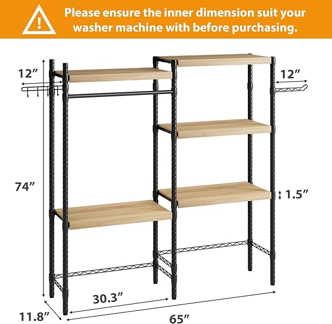 Double Row Over Washer and Dryer Storage Shelves, Laundry Room Organization and Storage, Heavy Duty Laundry Room Shelves, with Adjustable Height, 5-Tier-Ruum Studio Home
