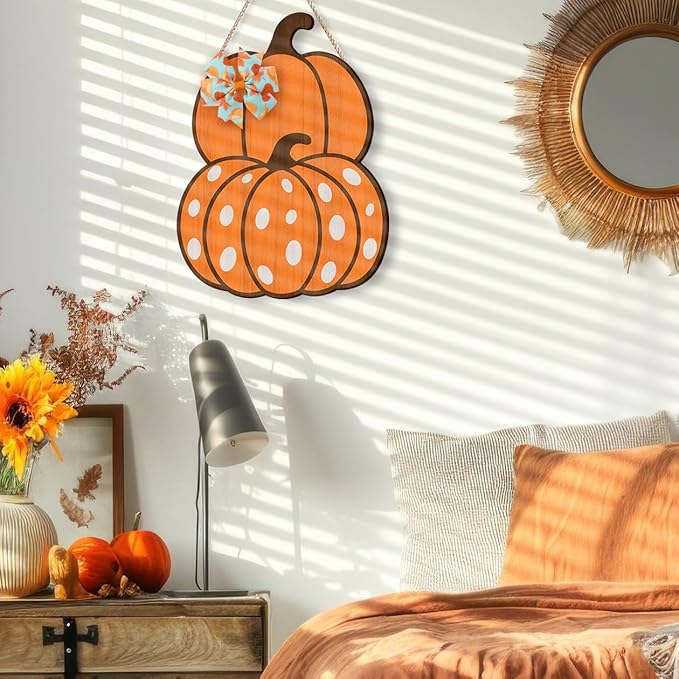 COLOR VALLEY ART Wooden Pumpkin Door Sign, Fall Decor Wall Art, 8.7x11.8 inches, Rustic Thanksgiving Decorations for Porch-Ruum Studio Home