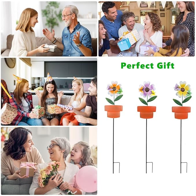Metal Garden Stakes Decor,3 Pack Flowers Pot Decorative Garden Stakes, Waterproof Spring Outdoor Decor,Metal Flowers Garden Decor for Outside,Lawn,Yard,Pathway-Ruum Studio Home