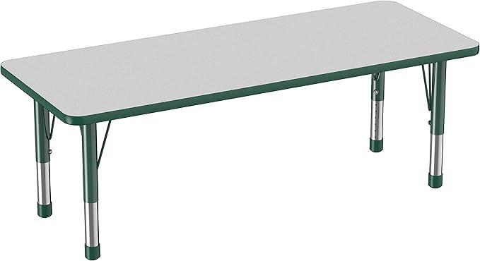 Factory Direct Partners FDP Rectangle Activity School and Classroom Kids Table (24 x 60 inch), Chunky Toddler Legs, Adjustable Height 15-24 inches - Gray Top and Green Edge-Ruum Studio Home