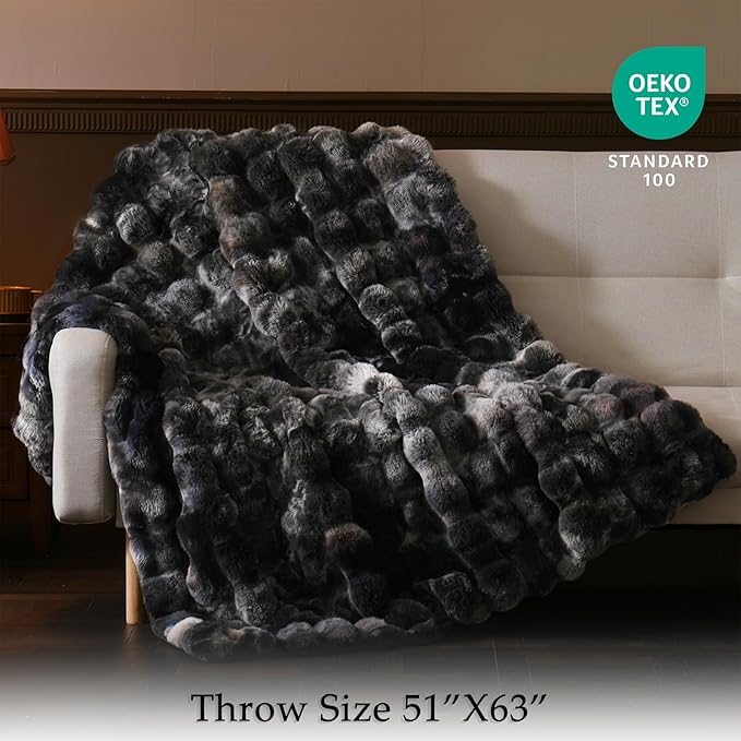 BENVWE Fluffy Faux Fur Throw Blanket for Couch, Soft Plush Thick Cozy Fuzzy Luxury Minky Bubble Blanket for Home Living Room Decor Gift for Women, Tie-dye Grey, 50" x 60", 1100GSM-Ruum Studio Home