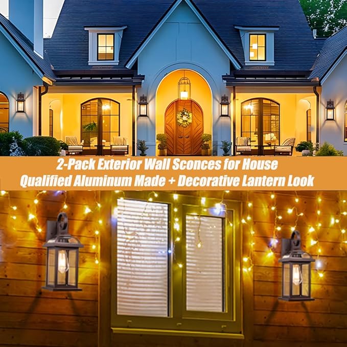 Bronze Outdoor Wall Lanterns Aluminum Anti-Rust Porch Lights 2-Pack, Exterior Light Fixtures IP65 Waterproof Clear Glass Brown Outdoor Sconces Lamps Wall Mount, Oil Rubbed Bronze-Ruum Studio Home
